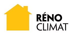 Yellow house silhouette, text: Réno Climat